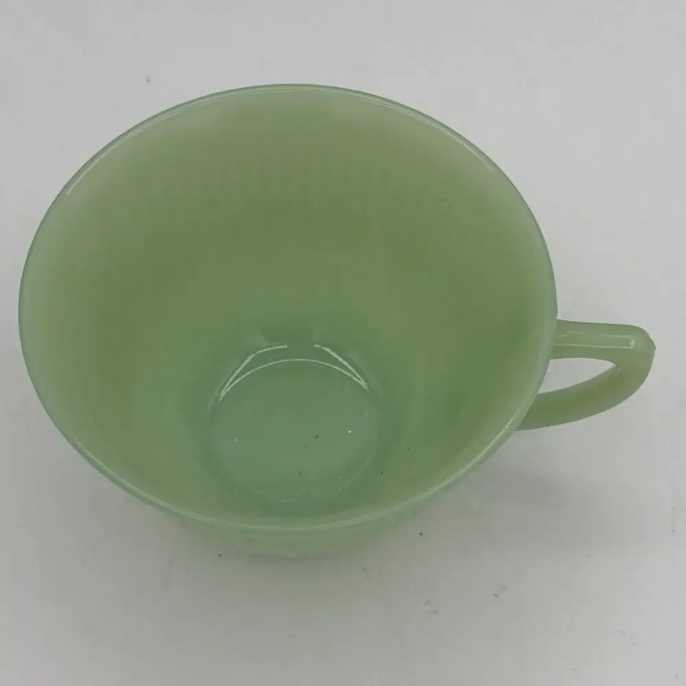 Fire King Tea Cup Green Jadeite Oven Ware Ribbed Anchor Hocking VTG Jane Ray